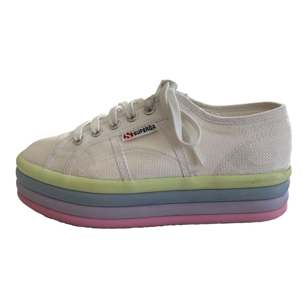 Superga Sneakers Womens 6.5 US 37 Euro White Printed Pastel Platform